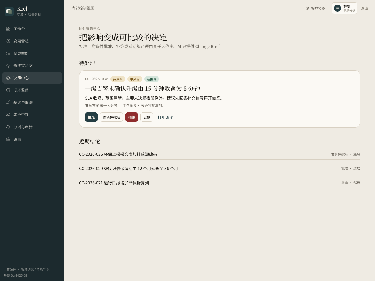 决策中心:变更简报与批准